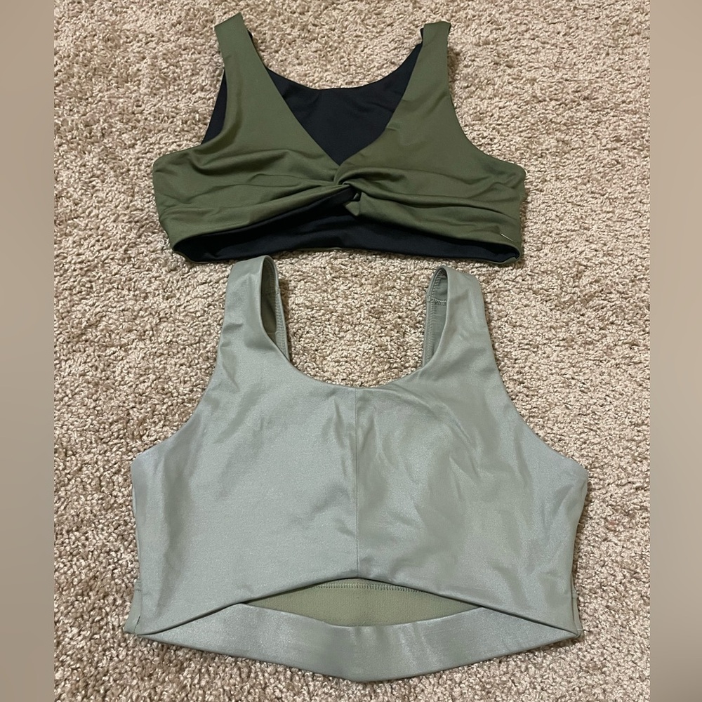 2pc Bundle Small Victoria’s Secret Green Reversible & Gray Athletic Sports Bras